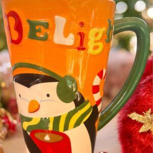 VTG Festive Penguin Christmas Ceramic Tall Coffee Mug Centerpiece Holiday Decor